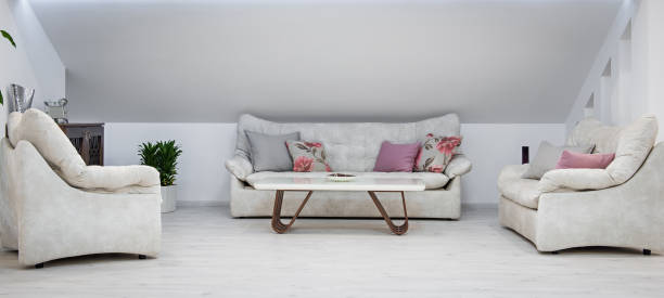 istock Living room interior, loft apartment, attic renovation 992536364