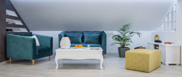 istock Living room interior, loft apartment, attic renovation 992536826