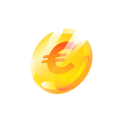 Illustration of a euro coin. The euro sign. Gradient flat icon. Vector illustration. Gold coin. A modern fashionable company logo. Icon isolated on white background. The European currency.