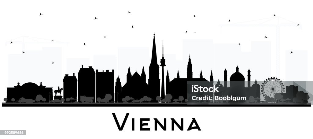 Vienna Austria City Skyline Silhouette with Black Buildings Isolated on White. Vienna Austria City Skyline Silhouette with Black Buildings Isolated on White. Vector Illustration. Business Travel and Tourism Concept with Historic Architecture. Vienna Cityscape with Landmarks. Vienna - Austria stock vector