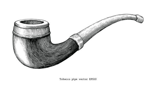 Tobacco pipe hand drawing vintage clip art isolated on white background Tobacco pipe hand drawing vintage clip art isolated on white background pipe smoking pipe stock illustrations