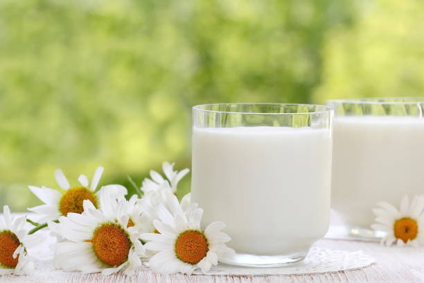 istock Fresh milk in glass on natural background 992619844