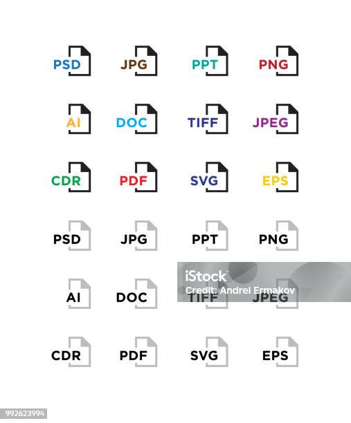 Icons For Expanding Formats File Icons Flat Icons With Gradient Isolated On White Background Fashionable Style Icons For Website And Print Icons Of Files Png Jpeg Ai Esp Cdr Tiff Psd Pdf Stock Illustration - Download Image Now