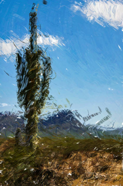 istock Desert with mountains and cactus  - HD Digital illustration 992632804