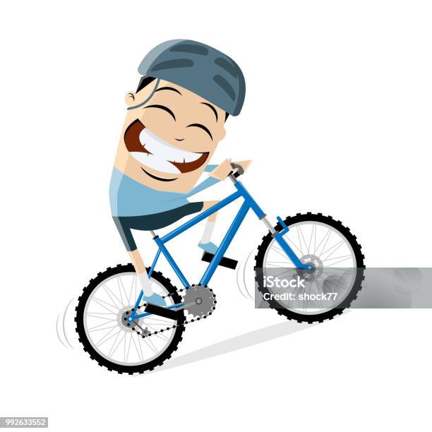 Funny Cartoon Man Is Riding A Mountain Bike Stock Illustration - Download Image Now - Mountain Bike, Humor, Cartoon