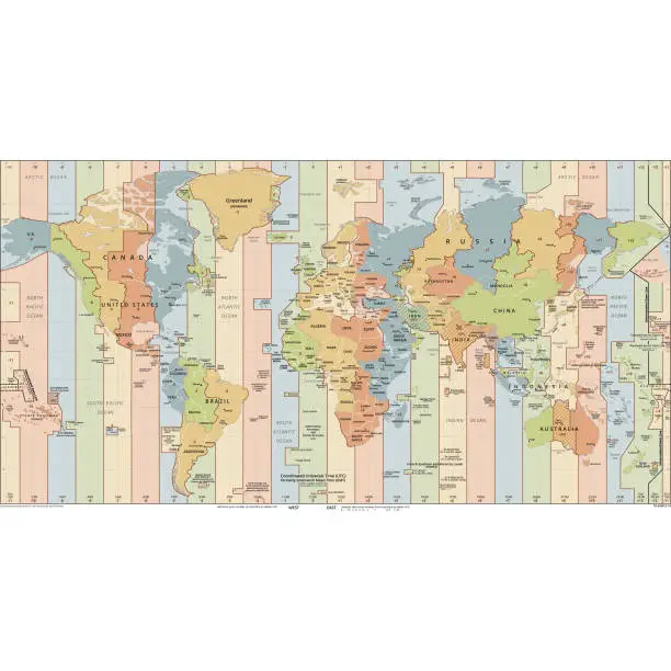 Vector illustration of Standard time zones of the world