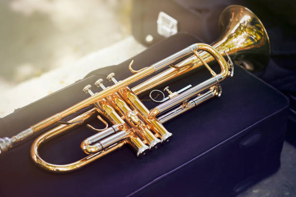 istock Music yellow trumpet lying on the tissue box. 992661978