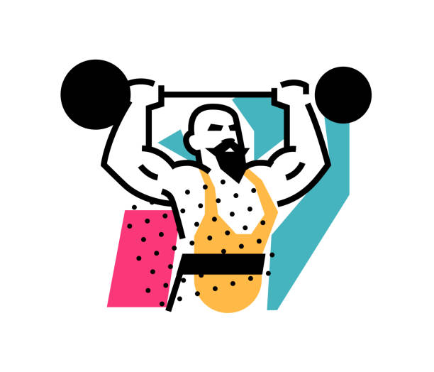 abbildung der strongman, gewichtheber, zirkus. symbol-logo für zirkus oder sport studio. eine illustration für eine website, ein poster, eine postkarte. bild ist isoliert auf weißem hintergrund. vektor-illustration. - circus strongman men muscular build stock-grafiken, -clipart, -cartoons und -symbole