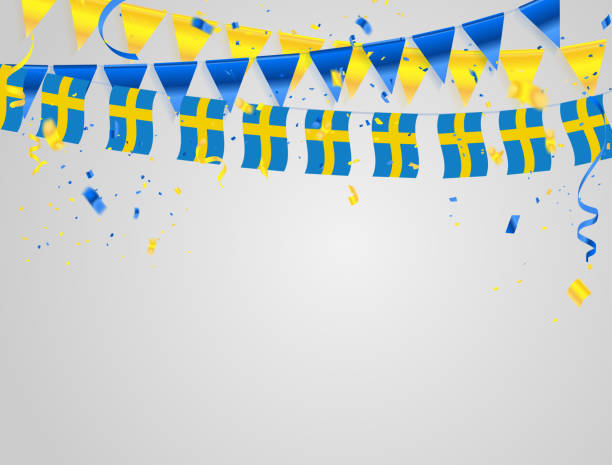 istock Sweden flags Celebration background template with confetti and Yellow and blue ribbons. 992730462