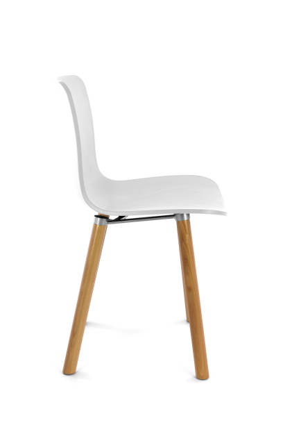 istock White Plastic Modern Chair with Wood Legs on White Background 992736218