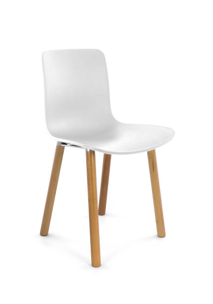 istock White Plastic Modern Chair with Wood Legs on White Background 992736288