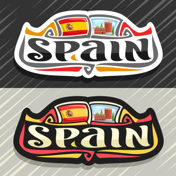 ilustrações, clipart, desenhos animados e ícones de rótulo de vetor para espanha - mediterranean countries gerona catalonia spain