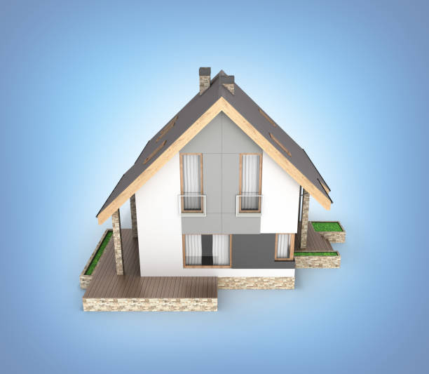 istock Illustration of a modern house with a garage isolated on blue gradient background 3d render 992740274
