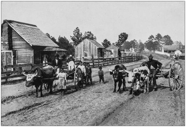 illustrations, cliparts, dessins animés et icônes de antique photo de célèbres paysages de l’amérique : village, virginia - 1900 century