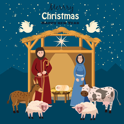 Nativity Scene Vector Set Of Cute People Animals Holiday Background With  Maria And Joseph Baby Jesus Is Born Vector Isolated Stock Illustration -  Download Image Now - iStock