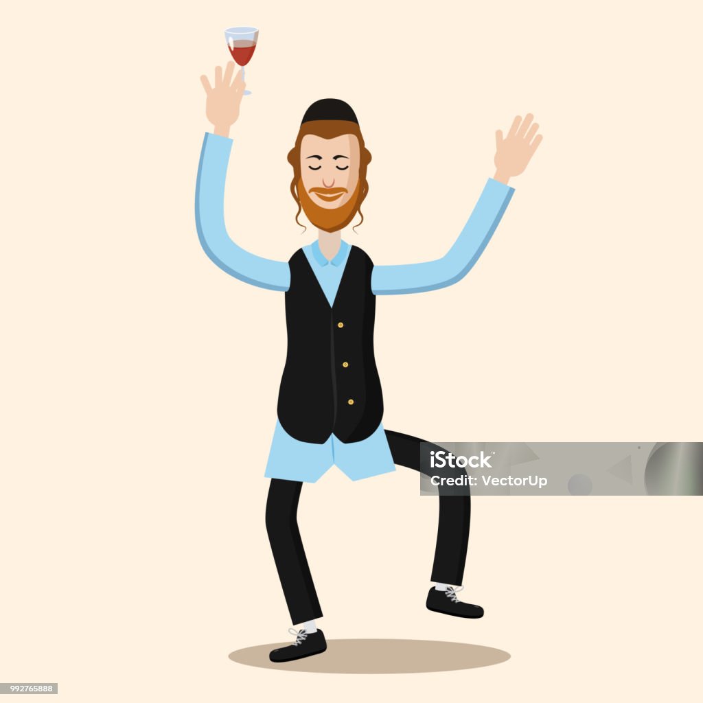 Funny Cartoon Jewish Man Dancing With Vine Vector Illustration Isolated  Background Stock Illustration - Download Image Now - iStock