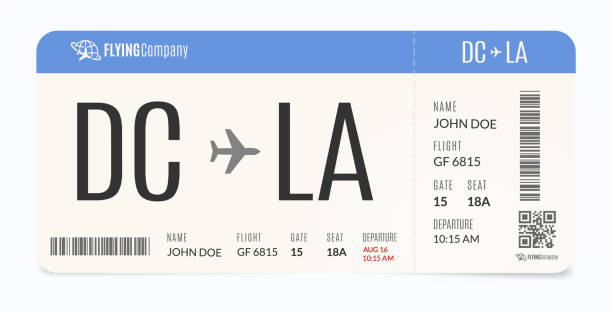 ilustrações de stock, clip art, desenhos animados e ícones de realistic airplane template. modern airline admission. boarding pass illustration. - passagem de avião