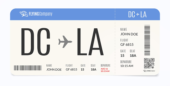 Realistic airplane template. Modern airline admission. Boarding pass illustration