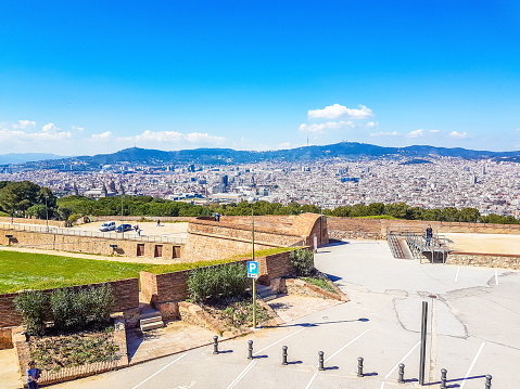 View of the city from Montjuic. Montjuic is one of the most important sights of Barcelona. The hill offers a magnificent view of the city.