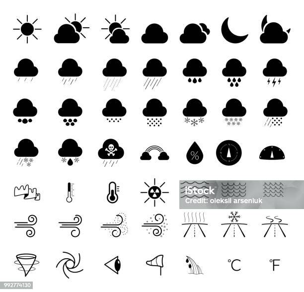 Line Weather Icons Stock Illustration - Download Image Now - Anemometer, Symbol, Hailstorm