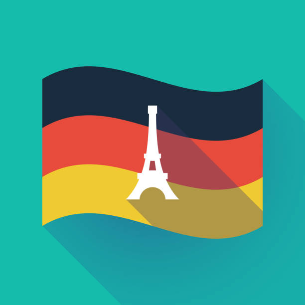 Long shadow Germany flag with   the Eiffel tower Illustration of a long shadow waving Germany flag with   the Eiffel tower texas eiffel tower stock illustrations