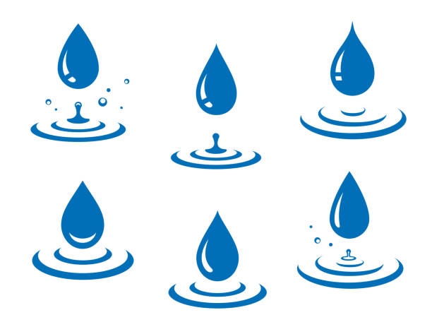 푸른 물 삭제 아이콘을 설정 및 시작 - bouncing water drop liquid stock illustrations