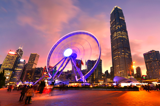 Ferris Wheel in Hong Kong City Night Light
