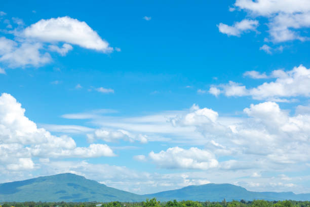 Sky blue or azure sky and bright cloud on mountain and forest