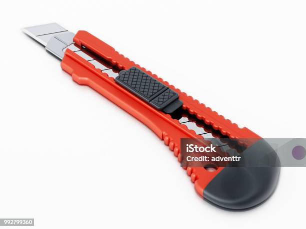 Red Paper Knife Isolated On White Background Stock Photo, Picture