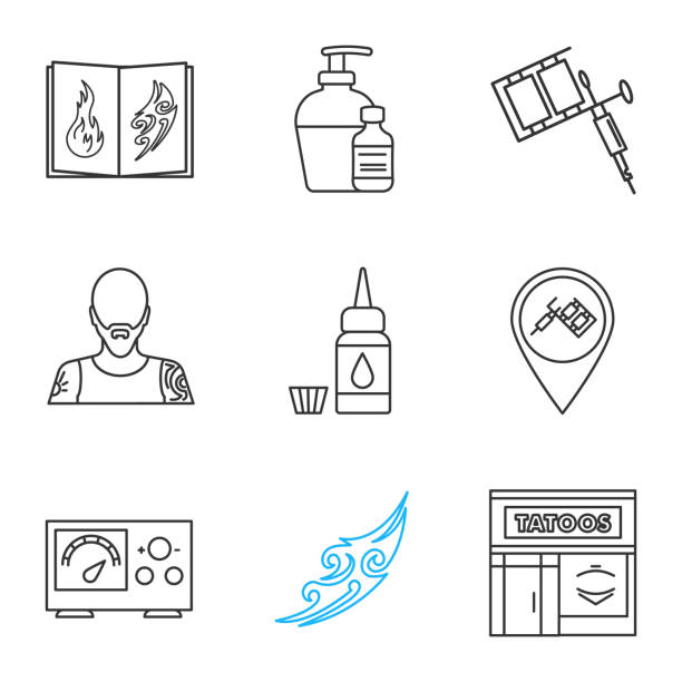 ikon studio tato - mesin tato ilustrasi stok