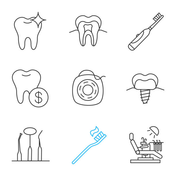 иконки стоматологии - электрическая зубная щётка stock illustrations