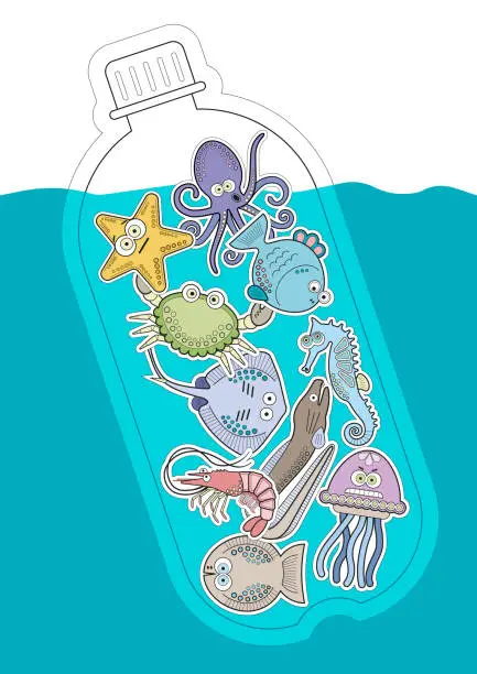 Vector illustration of Plastic filled Sealife – Seal