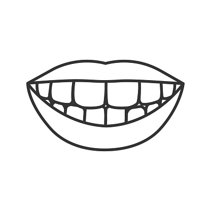 Beautiful smile with healthy teeth linear vector icon. Thin line