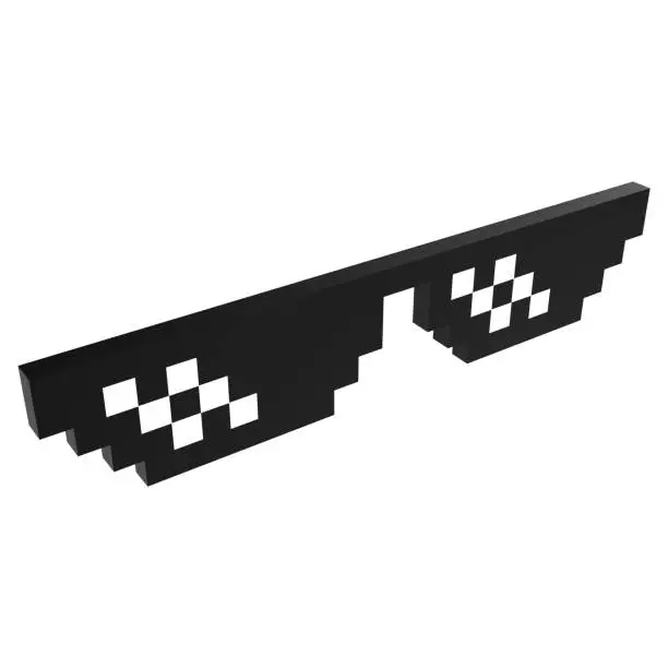 Black pixel glasses. 3D rendering