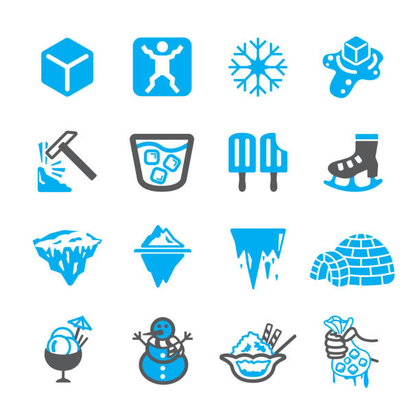 ilustraciones, imágenes clip art, dibujos animados e iconos de stock de conjunto de iconos de hielo - iglú