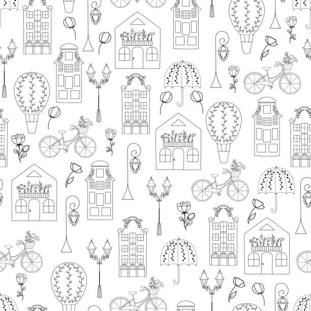 Vector illustration of Vector seamless pattern with hand drawn symbols of Netherlands
