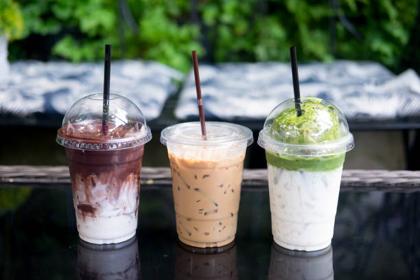 istock Different of drink in coffee shop (chocolate, milk green tea and coffee) on table 992844362