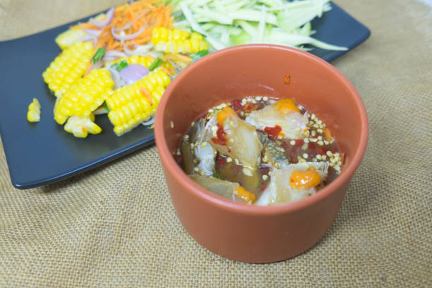 Mango salad with egg blue crab Thai style hot and spicy appetizer