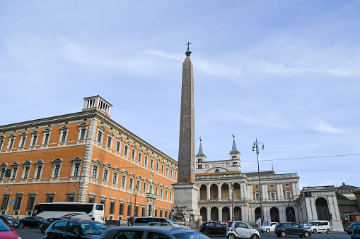 Ancient ruins in Rome (Italy) - Obelisco Lateranense (Lateran Obelisk), Obelisk in front of Basilica of St. John Lateran