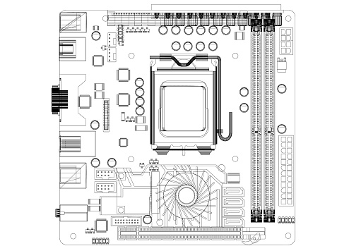 Computer Motherboard Architect Blueprint - isolated