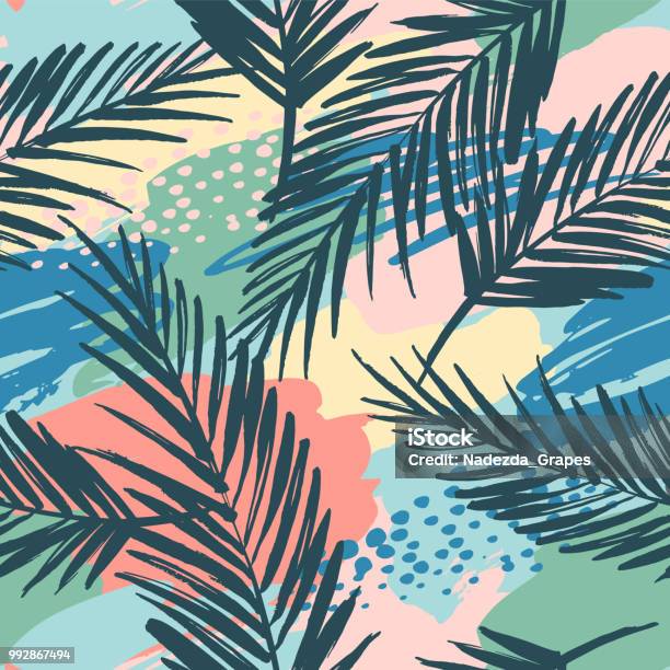 Ilustración de Sin Fisuras Patrón Exóticos Con Plantas Tropicales Y Experiencia Artística y más Vectores Libres de Derechos de Patrones visuales