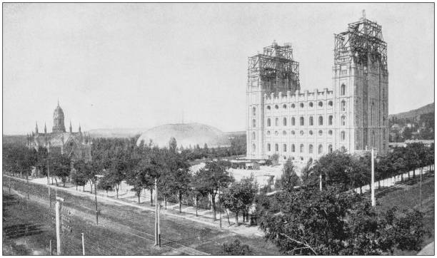 アメリカの有名な風景のアンティーク写真: モルモン寺院, ソルト レイク シティ - temple mormonism salt lake city temple square点のイラスト素材／クリップアート素材／マンガ素材／アイコン素材