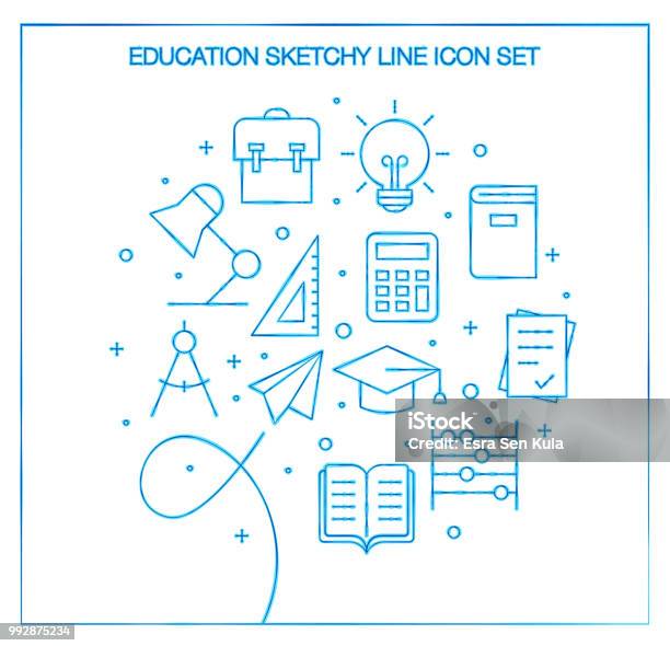 Education Sketchy Line Icon Set Stock Illustration - Download Image Now - Infographic, Learning, Symbol