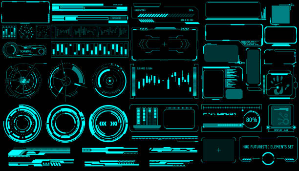 HUD Virtual Futuristic Elements Set Vector. HUD Virtual Futuristic Elements Set Vector. Green Object Abstract Graphic For User Interface Control Panel Game Apps Illustration. futuristic stock illustrations