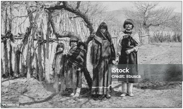 Antique Photograph Of Americas Famous Landscapes Family Of Pueblo Indians New Mexico Stock Photo - Download Image Now