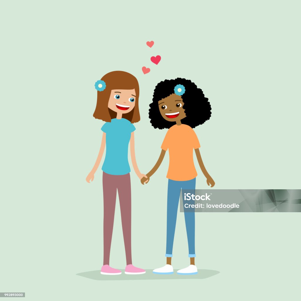 Gay Couple Two Young Beautiful Girls Holding Hands Cute Cartoon ...