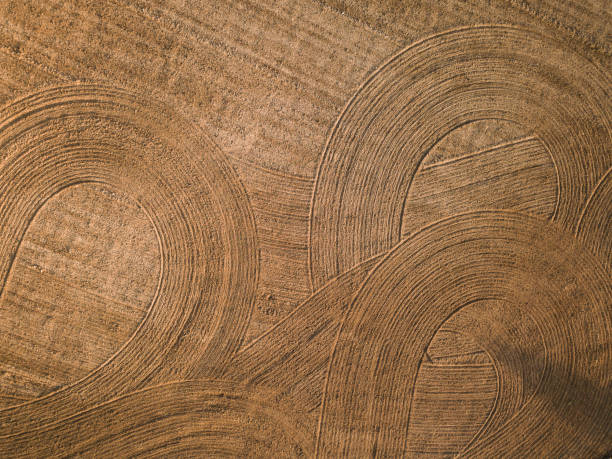 istock Spring arable land. Field and beautiful patterns from the tractor. View from above. 992900942