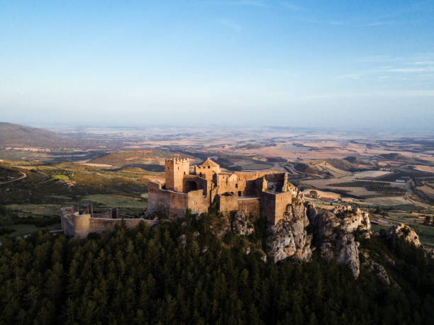 Loarre, Spain - June 26, 2018 This spanish castle located in Huesca Aragon is one of the best preserved castles of the XI century in Europe. It was a strategic stronghold between the muslim and christian lands during many years.