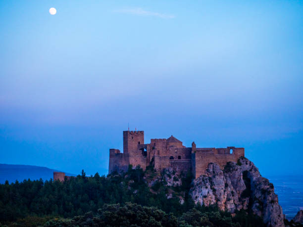 Loarre, Spain - June 26, 2018 This spanish castle located in Huesca Aragon is one of the best preserved castles of the XI century in Europe. It was a strategic stronghold between the muslim and christian lands during many years.
