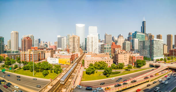 West Loop, Chicago, USA. Cityscape panorama. stock photo